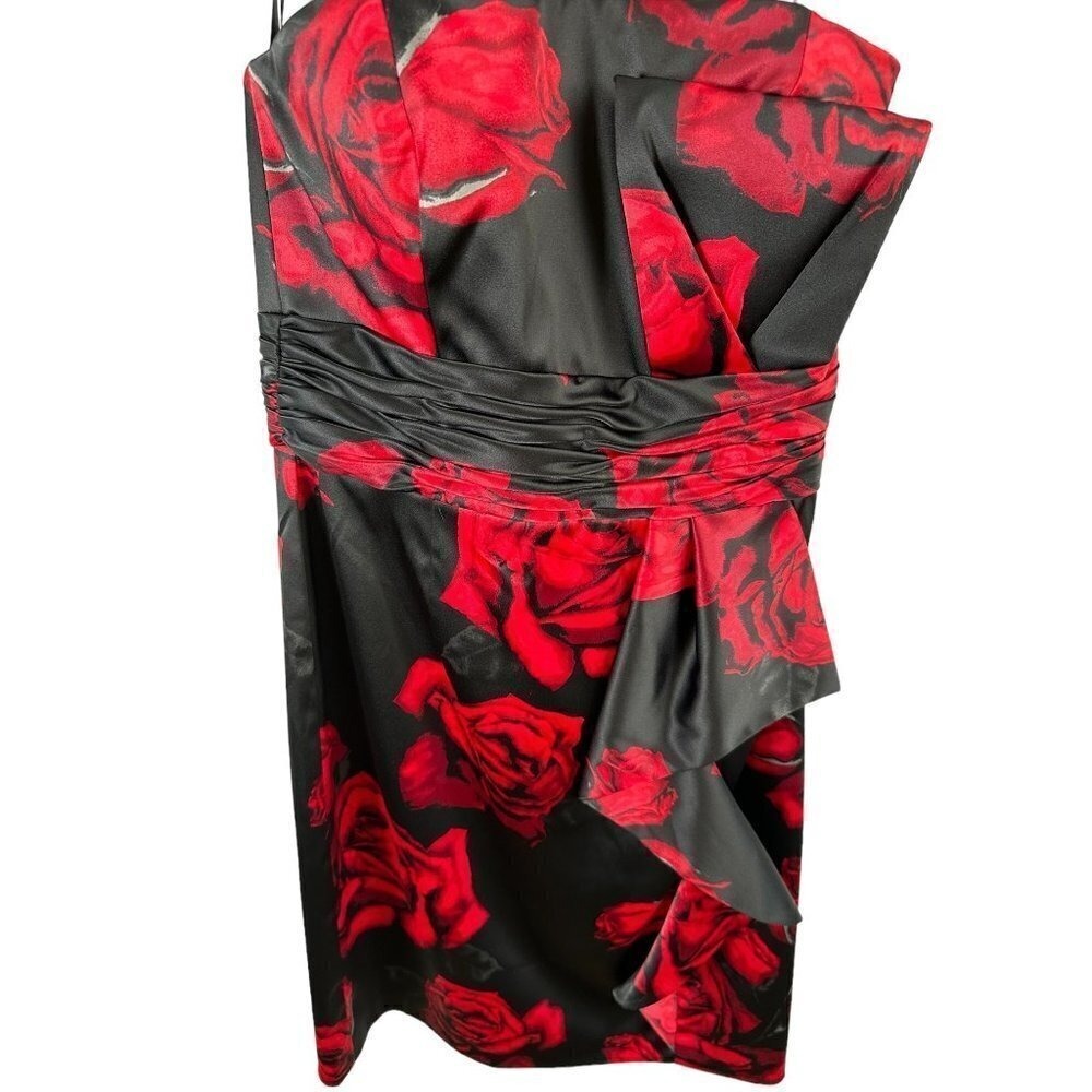 White House Black Market Red Rose Floral Strapless Satin Sheath Dress Size 4